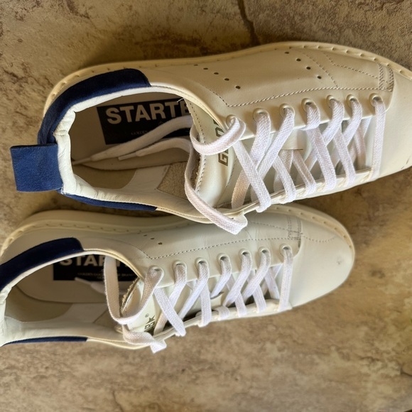 GGDB Starter Men's Sneakers in White Leather with‎ Blue Heel Tab Size 40/US 7 - Picture 6 of 15